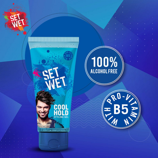 Set Wet Daily Hair Styling Gel for Men Cool Hold, Alcohol Free, Pro Vitamin B5, Medium Hold , Tube 100 ml ( Pack of 3)