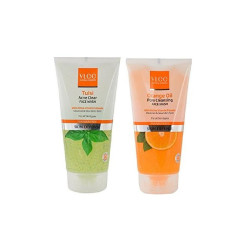 VLCC Tulsi Acne Clear Face Wash FREE Orange Oil Pore Cleansing Face Wash - B1G1 - 150ml X 2 (300ml) | Anti-acne facewash | Oil Control Facewash with Vitamin E beads | Gentle & Deep pore cleansing | Paraben Free Facewash.