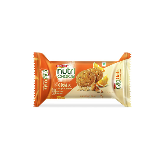 Britannia Nutrichoice Oats Orange Almond Cookies, 75g