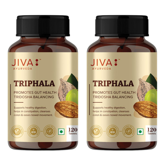Jiva Triphala Tablet - 120*2 (240) Tablets | Ayurvedic Triphala Churna Tablets Improves Digestion, Supports Immune System | Helps in Detox & Relieves | Constipation Colon & Gut Health For Eye & Hair