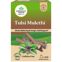 A TATA Product - Organic India Tulsi Mulethi - 25 Tea Bags, Rich in Antioxidants, Eases Cough & Cold Symptoms, Stress Relieving, Boosts Immunity, Caffeine-Free, Whole Herbs Certified Organic