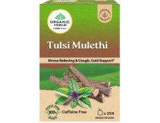 A TATA Product - Organic India Tulsi Mulethi - 25 Tea Bags, Rich in Antioxidants, Eases Cough & Cold Symptoms, Stress Relieving, Boosts Immunity, Caffeine-Free, Whole Herbs Certified Organic