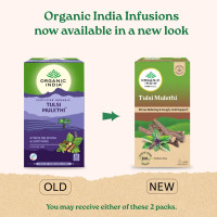 A TATA Product - Organic India Tulsi Mulethi - 25 Tea Bags, Rich in Antioxidants, Eases Cough & Cold Symptoms, Stress Relieving, Boosts Immunity, Caffeine-Free, Whole Herbs Certified Organic