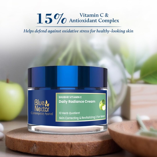 Blue Nectar Plant Based Vitamin C Face Cream for Glowing Skin Dark Spot Removal Cream for Men with Green Apple and Almond Oil (13 Herbs, 50g)