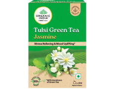 A TATA Product - Organic India Tulsi Green Tea Jasmine - 25 Tea Bags, Certified Organic, Stress Relief, Mood Uplifting, Antioxidant Power, Soothing Jasmine Blend