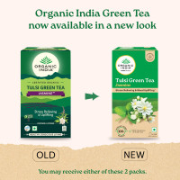 A TATA Product - Organic India Tulsi Green Tea Jasmine - 25 Tea Bags, Certified Organic, Stress Relief, Mood Uplifting, Antioxidant Power, Soothing Jasmine Blend