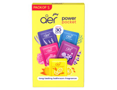 Godrej Aer Power Pocket Bathroom Freshener – Assorted Pack of 5 - 50g (5x10g) | Lasts up to 30 days | Germ Protection