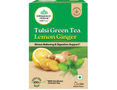A TATA Product - Organic India Tulsi Green Tea Lemon Ginger - 25 Teabags, Herbal Blend with Green-Tea, Tulsi, Lemon & Ginger, Supports Digestion, Refreshing Taste, Natural Ingredients