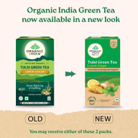 A TATA Product - Organic India Tulsi Green Tea Lemon Ginger - 25 Teabags, Herbal Blend with Green-Tea, Tulsi, Lemon & Ginger, Supports Digestion, Refreshing Taste, Natural Ingredients