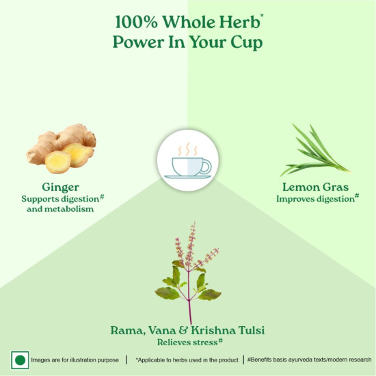 A TATA Product - Organic India Tulsi Green Tea Lemon Ginger - 25 Teabags, Herbal Blend with Green-Tea, Tulsi, Lemon & Ginger, Supports Digestion, Refreshing Taste, Natural Ingredients