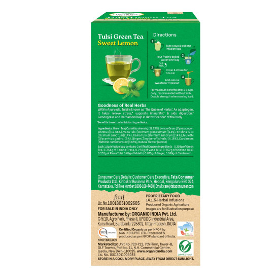 Organic India Tulsi Sweet Lemon 25 Tea Bags