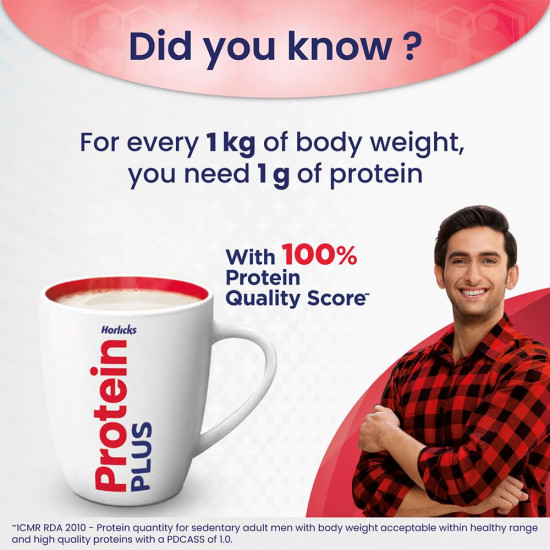 Horlicks Protein Plus Chocolate Protein Drink for Adults, 400g Container | Whey, Soy & Casein Blend - High Protein Powder | For Muscle Mass & Strength