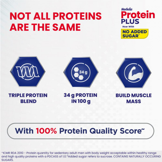 Horlicks Protein Plus Chocolate Protein Drink for Adults, 400g Container | Whey, Soy & Casein Blend - High Protein Powder | For Muscle Mass & Strength