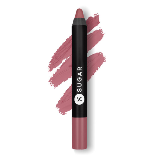 SUGAR Cosmetics Matte as Hell Crayon Lipsticks for Women | Lasts Up To 8+ Hours | Lip Crayon with Sharpener | 2.8gm - 18 Rosalind