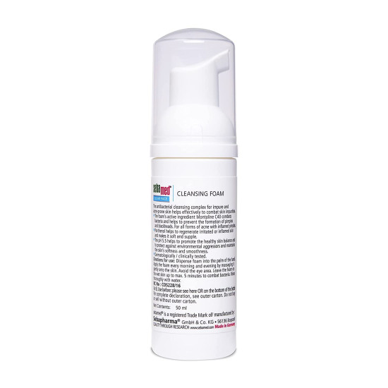 Sebamed Clear Face Cleansing Foam for Acne prone Skin 50 ml I pH 5.5 I Gentle, Effective hydrating cleanser for pimples | Face wash |men & womenl Oil Free l Clinically proven l Toxin free