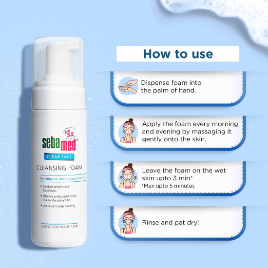 Sebamed Clear Face Cleansing Foam for Acne prone Skin 50 ml I pH 5.5 I Gentle, Effective hydrating cleanser for pimples | Face wash |men & womenl Oil Free l Clinically proven l Toxin free