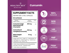 HealthyHey Nutrition Curcumin with Bioperine 1310mg (Ultra Pure) | Organic Turmeric, 90 Vegetable Capsules with Piperine