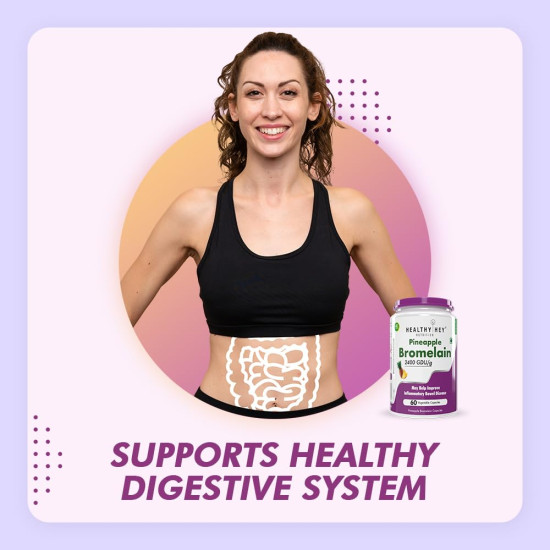 HealthyHey Nutrition Bromelain Digestive Enzyme- High Concentrate -60 Veg. Capsules (Pack of 1)