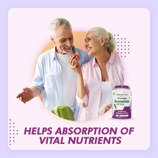 HealthyHey Nutrition Bromelain Digestive Enzyme- High Concentrate -60 Veg. Capsules (Pack of 1)