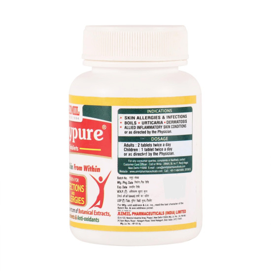 AIMIL Amypure Tablets - 100 Tablets | Ayurvedic Blood Purifier | For Bacterial & Fungal Skin Infections and Allergies AIMIL Amypure Tablets - 100 Tablets | Ayurvedic Blood Purifier | For Bacterial & Fungal Skin Infections and Allergies