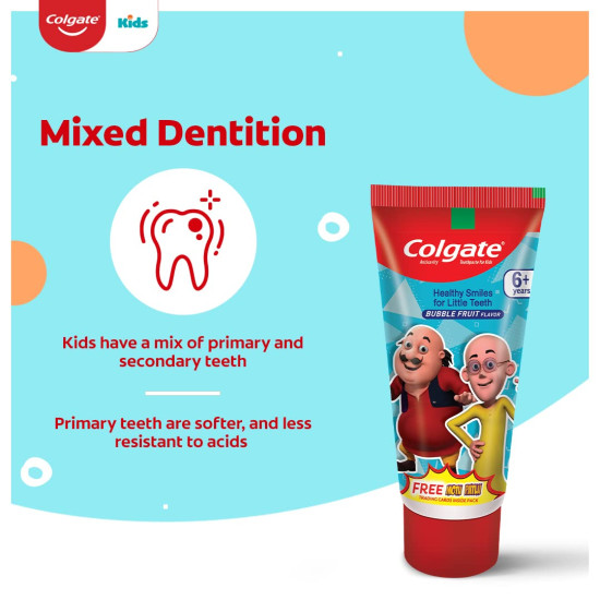 Colgate Kid's Motu Patlu Anticavity Bubble Fruit Flavour Toothpaste, Cavity Protection, Enamel Protection - 80g