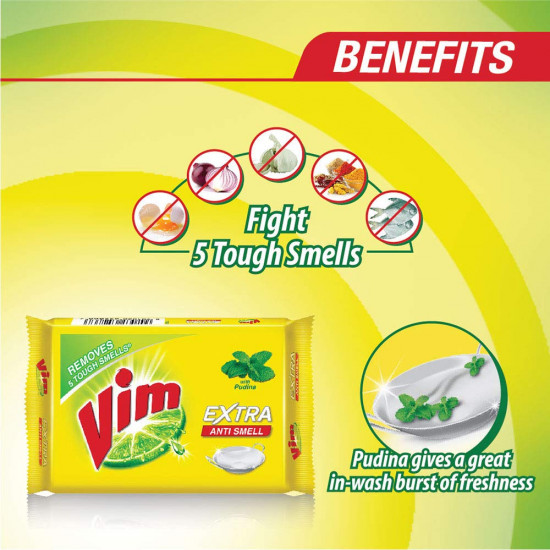 Vim Dishwash Anti Smell Bar, Pudina, Removes Tough Food Smells From Utensils 250 g