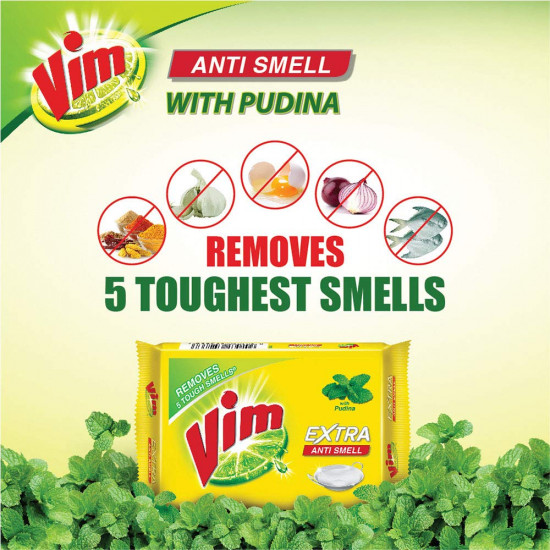 Vim Dishwash Anti Smell Bar, Pudina, Removes Tough Food Smells From Utensils 250 g