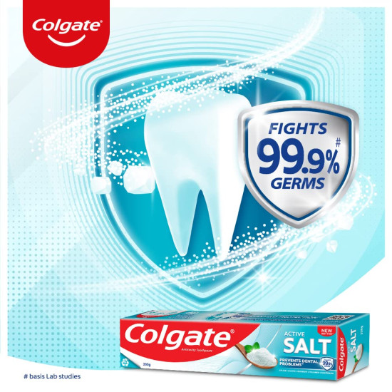 Colgate Active Salt Toothpaste, Germ Fighting Toothpaste for Healthy Gums and Teeth, 500gm (200g X 2 and 100g X 1)