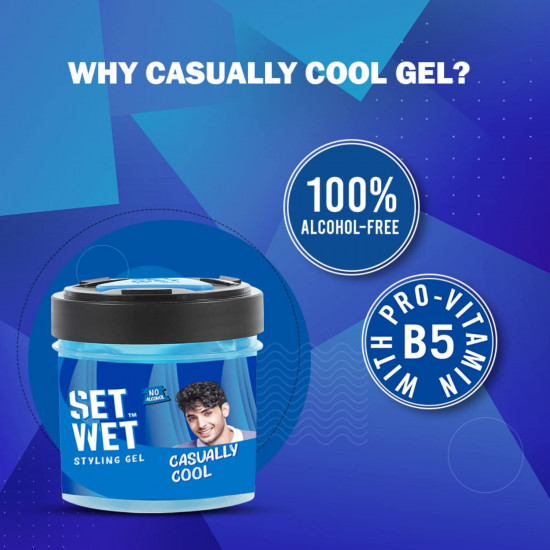 Set Wet Styling Hair Gel for Men - Casually Cool, 250gm | Medium Hold, High Shine | For Medium to Long Hair |No Alcohol, No Sulphate