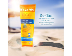 VLCC De-Tan SPF 50 PA+++ Sunscreen Gel Crème - 100g | With Cucumber, Carrot, and Saxifraga Extracts | Enhances Glow, Protects from UVA, UVB Rays, and Help Reduce Dark Patches.