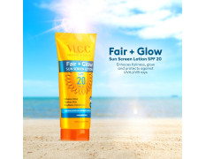 VLCC Fair + Glow Sun Screen Lotion Spf 20 PA++ - 50ml | Brightening Formula Sunscreen | Zero White Cast SPF | Non-Greasy Sunscreen | With Ashwagandha, Carrot & Wheatgerm Extracts.