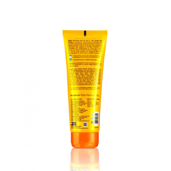 VLCC Water Resistant SPF 60 PA+++ Sunscreen Gel Crème - 100g + 25g Extra | With Niacinamide, Ceramides & Vitamin E | Protects from UVA, UVB Rays, Sun Damage, Skin Darkening and Premature Ageing