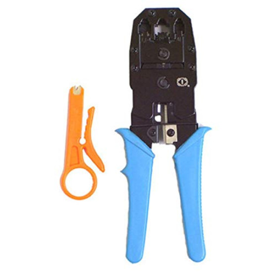 Inditrust Rj45 Rj11 Crimping Tool, double colour grip 150B cutter, KD-1 Professional Punch Down Tool, Network Lan Cable Tester, 9V battery & 25 Pcs RJ45 Connectors Combo Set