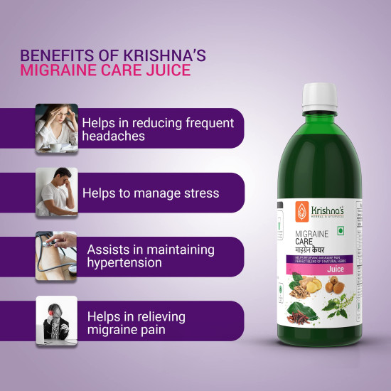 KRISHNA'S HERBAL & AYURVEDA Migraine Care Juice - 500 ml | (Pack of 1) | Natural Migraine Reliever | Perfect Blend of Sonth, Pippali, Ajmod & 6 other herbs KRISHNA'S HERBAL & AYURVEDA Migraine Care Juice - 500 ml | (Pack of 1) | Natural Migraine Reliever | Perfect Blend of Sonth, Pippali, Ajmod & 6 other herbs