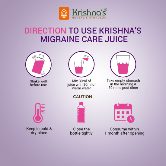 KRISHNA'S HERBAL & AYURVEDA Migraine Care Juice - 500 ml | (Pack of 1) | Natural Migraine Reliever | Perfect Blend of Sonth, Pippali, Ajmod & 6 other herbs KRISHNA'S HERBAL & AYURVEDA Migraine Care Juice - 500 ml | (Pack of 1) | Natural Migraine Reliever | Perfect Blend of Sonth, Pippali, Ajmod & 6 other herbs