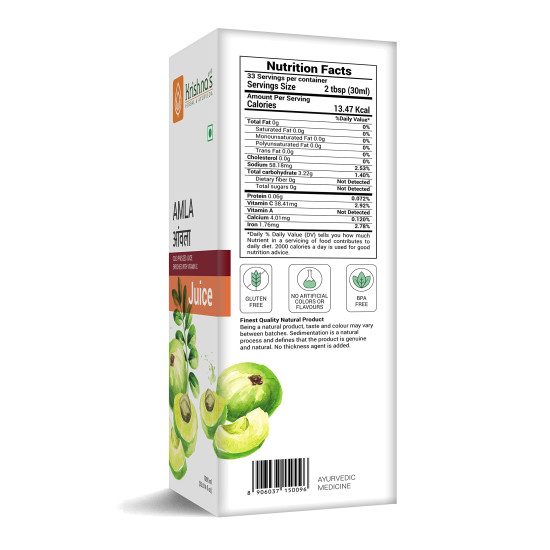 Krishna's Amla Juice - 1000 ml | Fresh cold pressed Amla Juice | Helps Boosts Skin and Hair Health | Helps Detox | Rich in Vitamin C | Natural Immunity Booster