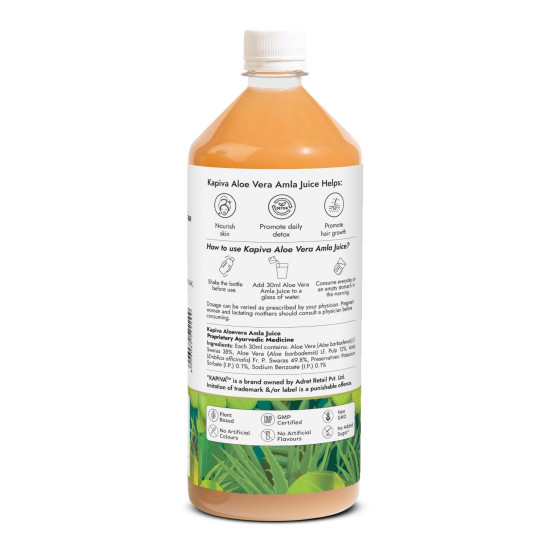 Kapiva Aloe Vera + Amla Juice | Cold-pressed Juice for Glowing Skin | Helps with Metabolism (1L)