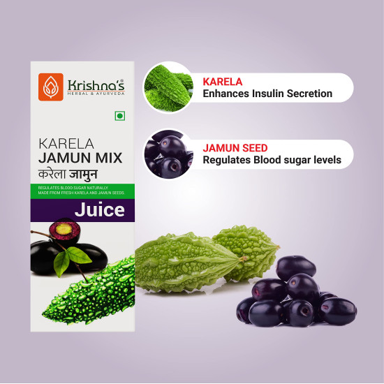 Krishna's Karela Jamun Mix Juice - 1000 ml | Fresh Karela & Jamun Seed | Ayurevedic Formulation to maintain Sugar Level | Enriched with Vitamin C - Vitamin A| Sugar free Juice with No Added Color or Flavour