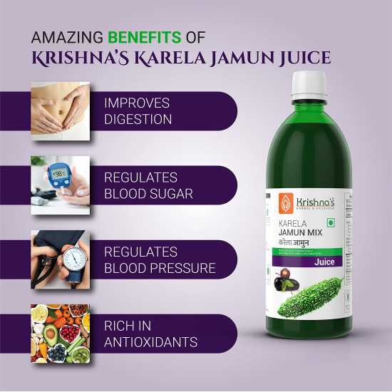 Krishna's Karela Jamun Mix Juice - 1000 ml | Fresh Karela & Jamun Seed | Ayurevedic Formulation to maintain Sugar Level | Enriched with Vitamin C - Vitamin A| Sugar free Juice with No Added Color or Flavour