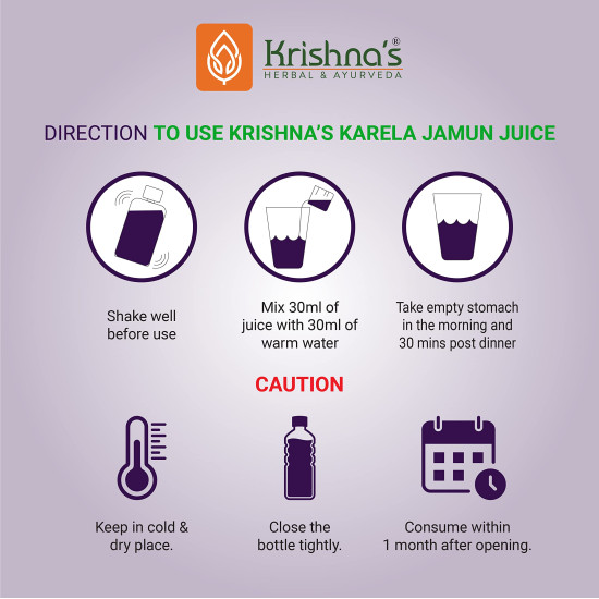 Krishna's Karela Jamun Mix Juice - 1000 ml | Fresh Karela & Jamun Seed | Ayurevedic Formulation to maintain Sugar Level | Enriched with Vitamin C - Vitamin A| Sugar free Juice with No Added Color or Flavour