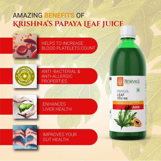 Krishna's Papaya Leaf Juice - 500 ml | Fresh Papaya Leaves| Helps to boost platelets count