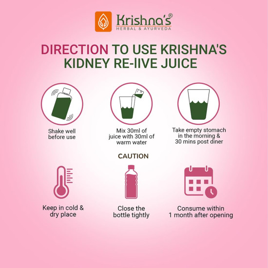 Krishna's Kidney Re-Live Juice - 500 ml (Pack of 1) For healthy kidneys | Enriched with 23 herbs like Pashanbhed, Pushkarmool, Kaunch Beej, Arjun Chaal, Gokhru | Sugar free Juice with No Added Color or Flavour