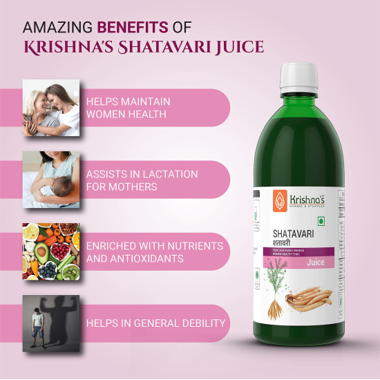Krishna's Shatavari Juice 500 ml | Helps in Strength and Lactation in women | Rejuvenative for Vata and Pitta