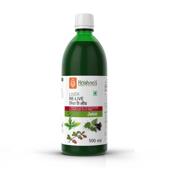 Krishna's Liver Re-Live Juice 500 ml | Healthy Liver | Natural rejuvenator | Strengthens the digestive system | Goodness of 11 powerful herbs like Makoy, Harshringar, Daru Haridra | Sugar free Juice