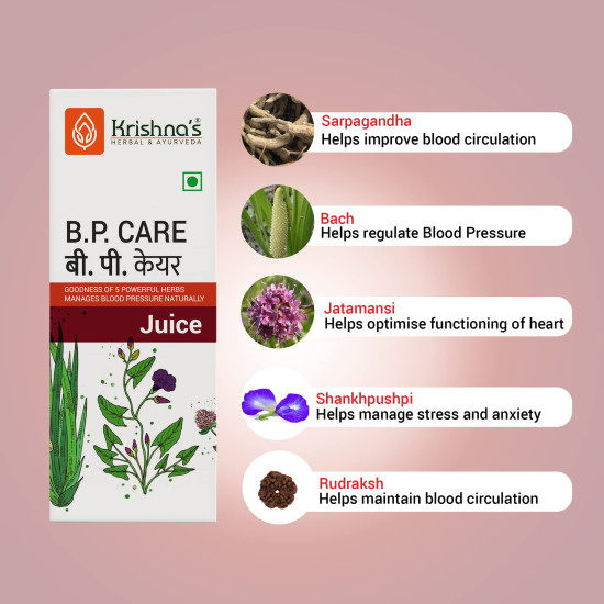 Krishna’s BP Care Juice - 500 ml | Ayurvedic way to manage Blood pressure & Cholesterol Level with Sarpgandha, Shankhpishi & 4 natural herbs