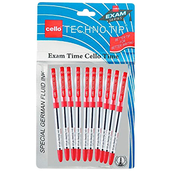 Cello Technotip Ball Pen - Pack of 10 (Red)