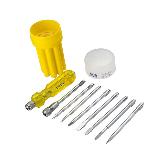 TATA Agrico 8-in-1 Screwdriver Set | Multi-Bit Screwdriver Kit with Interchangeable Magnetic Tips | Compact Hand Tool for Home, Office, Electronics & DIY Repairs (Yellow, Set of 1)
