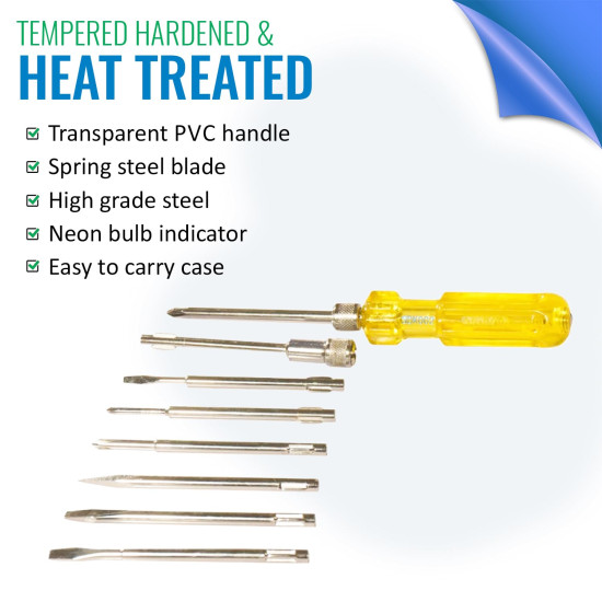 TATA Agrico 8-in-1 Screwdriver Set | Multi-Bit Screwdriver Kit with Interchangeable Magnetic Tips | Compact Hand Tool for Home, Office, Electronics & DIY Repairs (Yellow, Set of 1)