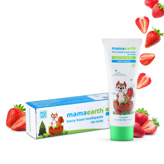 Mamaearth 100% Natural Berry Blast Kids Toothpaste, Oral Care, 50 Gm, Fluoride Free, Sls Free, No Artificial Flavours, Best For Baby