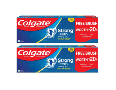 Colgate Strong Teeth, 300g with Free Toothbrush (Pack of 2), India’s No: 1 Toothpaste Brand, Calcium-boost for 2X Stronger Teeth, Prevents cavities, Whitens Teeth, Freshens Breath